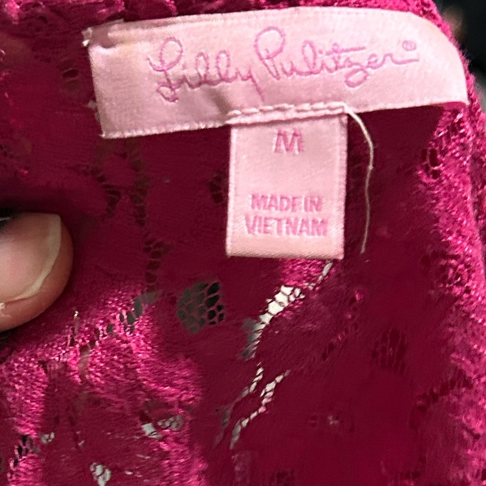 Lilly Pulitzer Floral Eyelet Lace Pink Short Sleeve Top Blouse - Picture 5 of 5